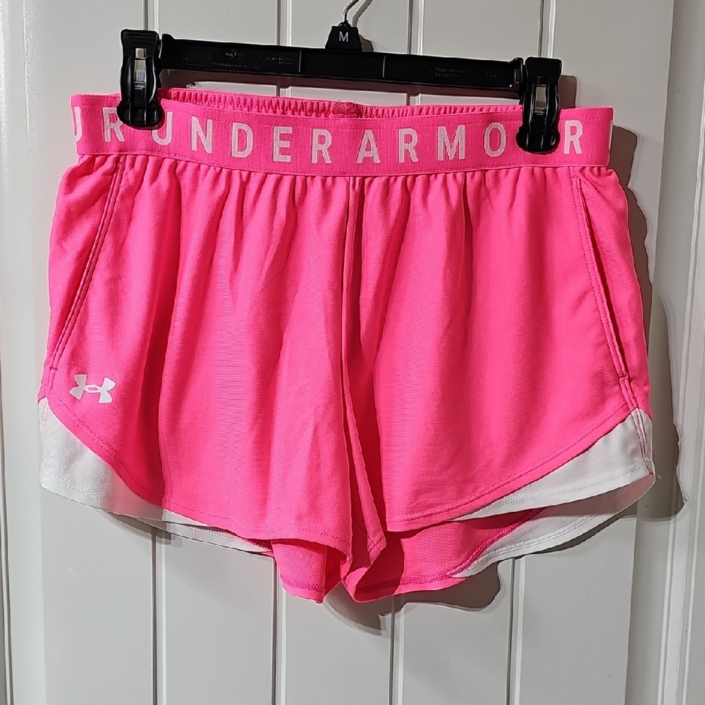 Under Armour Hot Pink Women's Athletic Shorts with White Trim